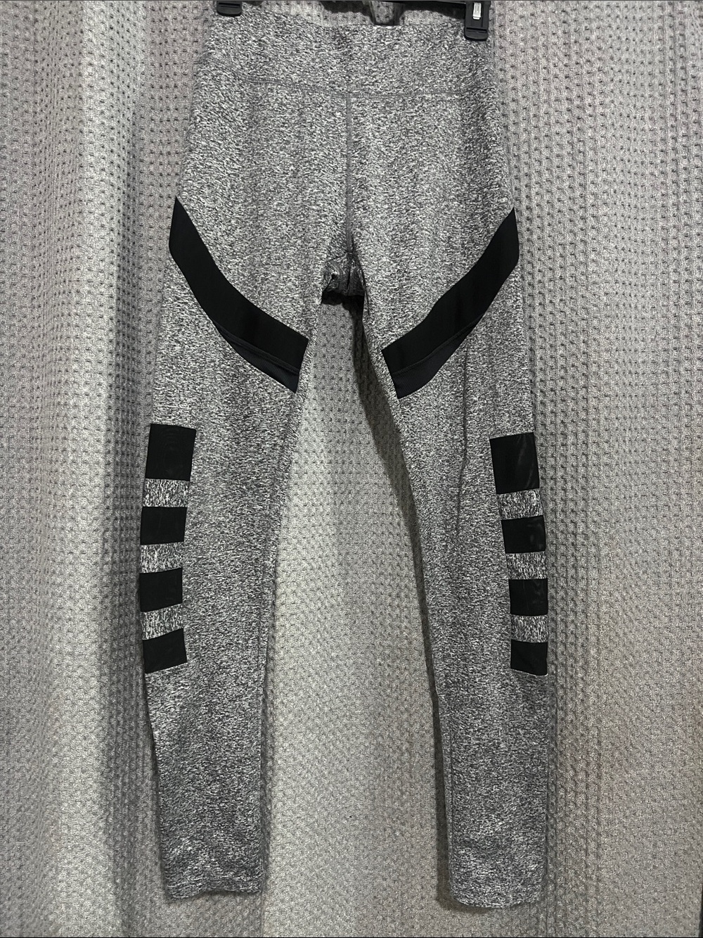 High-Rise Gray Heather Leggings with Black Accent Panels